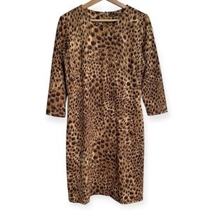J. McLaughlin Catalina Cloth Animal Leopard Print 3/4 SleeveSheath Dress Medium